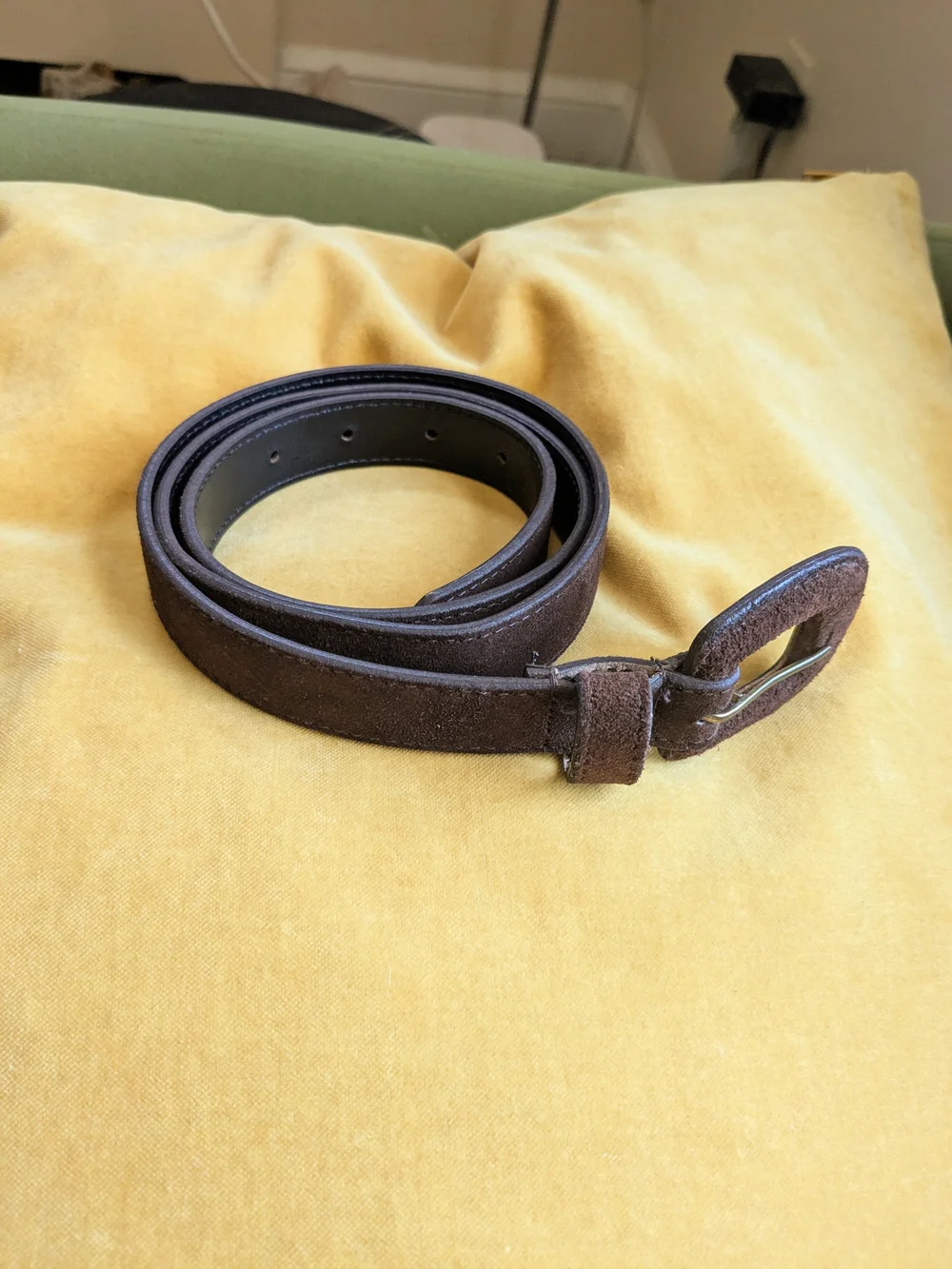 Y2K Brown Suede Belt with Covered Belt Buckle
